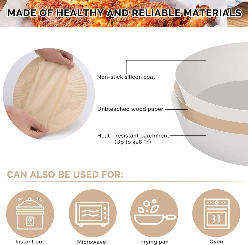 50PCS Ideal Kitchen Air Fryer Paper Liner Round 7.8 Inch