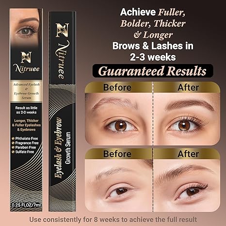 Nitruee Eyelash and Eyebrow Growth Serum to Achieve Longer & Fuller Lashes and Brows